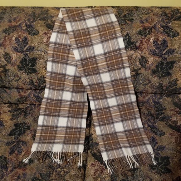 SOLD COPY-Plaid, lambs wool scarf, soft, browns, vintage 80s, Johnstons of Elgin - Picture 2 of 4